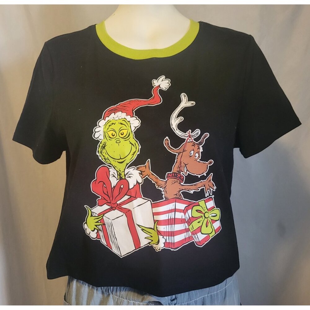 The Grinch Dr. Suess Size L Black Holiday Short Sleeve T-Shirt Short NWOT